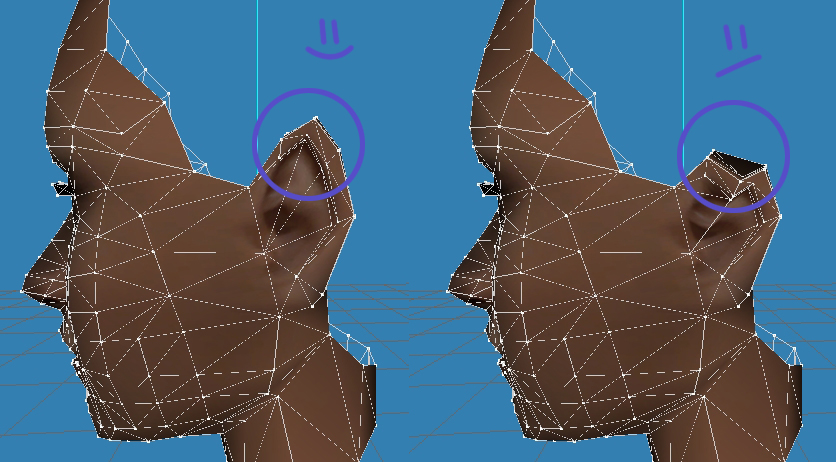 Example of normal and mirrored pointy ears morph